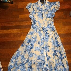 Taylor Blue and White Floral Maxi Dress